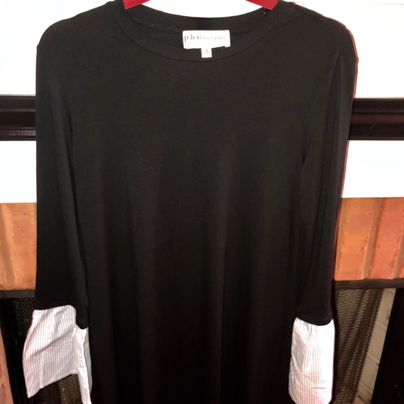 Black TShirt Philosophy Dress Pinstripe Cuffs - Picture 2 of 5